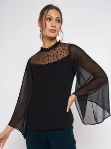 Antheaa Round Neck Flared Sleeves Cape Top