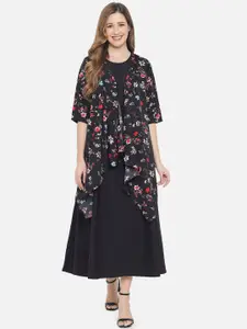 Indietoga Floral Layered Crepe A-Line Maxi Dress