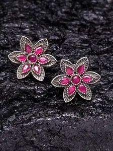 PANASH Silver-Plated Floral Studs Earrings