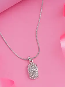 Estele Rhodium-Plated Stone Studded Pendant With Chain