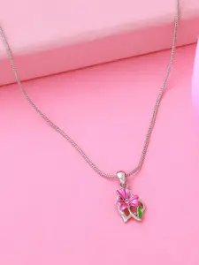 Estele Rhodium-Plated Stone-Studded Pendant With Chain