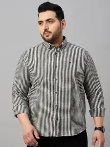 SHOWOFF Plus Size Button-Down Collar Gingham Checked Cotton Casual Shirt