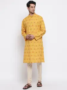 Fabindia Mandarin Collar Abstract Ikat Printed Straight Cotton Kurta
