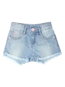 U.S. Polo Assn. Kids Girls Mid-Rise Washed Denim Shorts