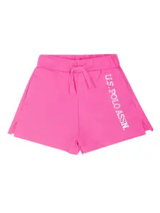U.S. Polo Assn. Kids Girls Solid Mid Rise Pure Cotton Shorts