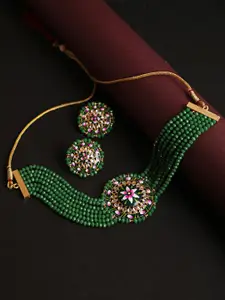 Jazz and Sizzle Gold-Plated Kundan-Studded & Beaded Necklace and Earrings