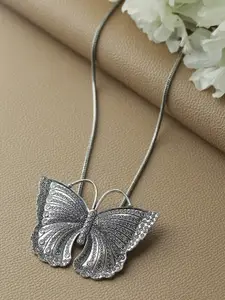 Jazz and Sizzle Oxidised Silver-Plated Butterfly Shaped Pendant With Chain