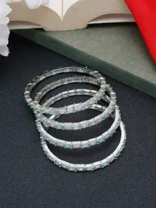 YouBella Set Of 4 Silver-Plated American Diamond Stone-Studded  Bangles