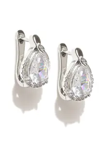 Jewels Galaxy Platinum-Plated CZ Stone-Studded Teardrop-Shaped Handcrafted Studs