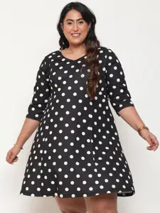 Amydus Plus Size Polka Dots Printed A-Line Dress