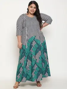 Amydus Plus Size Tropical Printed A-Line Maxi Dress