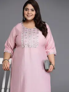 EXTRA LOVE BY LIBAS Plus Size Floral Yoke Design Sequinned Pastels Kurta