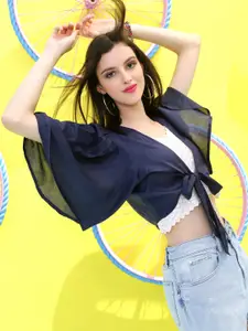 Sera Women Crop Sheer Tie-Up Shrug