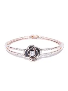 Jewels Galaxy Black 18K Rose Gold-Plated Handcrafted Bangle-Style Bracelet
