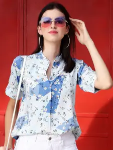 Sera Floral Printed Mandarin Collar Regular Top