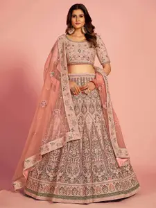 Fusionic Embroidered Beads and Stones Semi-Stitched Lehenga & Unstitched Blouse With