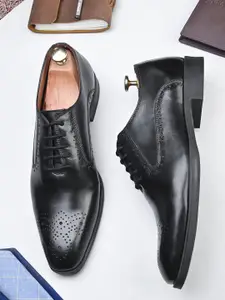 House of Pataudi Men Genuine Leather Perforated Formal Brogues