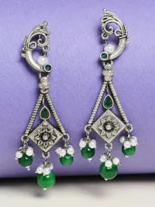 OOMPH Silver-Plated Peacock Shaped Drop Earrings