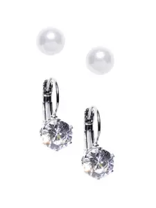 OOMPH Set Of 2 Silver-Plated Cubic Zirconia Contemporary Studs & Hoop Earrings