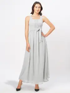 MISH Square Neck Pleated Fit & Flare Maxi Dress