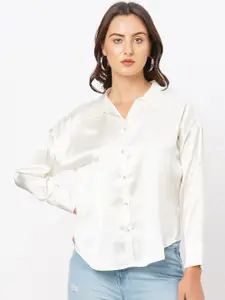 MISH Cuffed Sleeves Shirt Style Satin Top