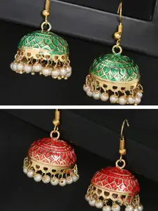 OOMPH Set Of 2 Gold-Plated Beaded Dome Shaped Jhumkas Earrings
