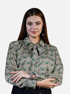 NEOFAA Paisley Printed Tie-Ups Casual Shirt