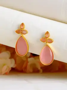 Jazz and Sizzle Gold-Plated Contemporary Stone Studded Tear Drop Earrings