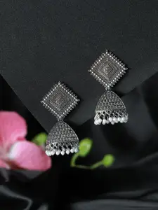 Jazz and Sizzle Silver-Plated Oxidised Square Shaped Jhumkas Earrings