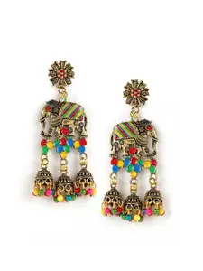 Jazz and Sizzle Gold-Plated Elephant Shaped Enamelled Jhumkas Earring