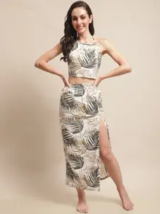 Claura Claura Tropical Printed Top & Skirt Swimwear Set