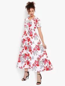 Indietoga V-Neck Floral Crepe Maxi Dress