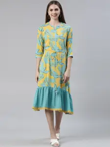 Neerus Tropical Printed Tie-Ups A-line Dress