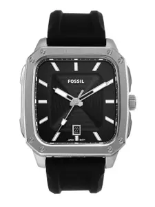 Fossil Inscription Men Patterned Dial Analogue Watch With Date Aperture FS5980