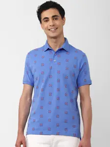 SIMON CARTER LONDON Printed Polo Collar Cotton Slim Fit T-shirt