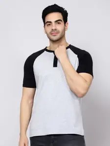 DIAZ  Colourblocked Henley Neck Raglan sleeves Cotton T-shirt
