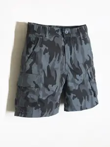 Cherry Crumble Boys Grey Camouflage Printed High-Rise Cargo Shorts