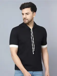 DIAZ Short Sleeves Cotton Hooded T-shirt