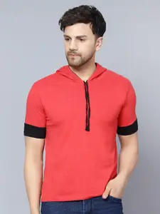 DIAZ Short Sleeves Cotton Hooded T-shirt