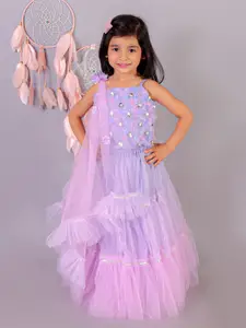 LIL DRAMA Girls Embroidered Ready to Wear Lehenga With Blouse & Dupatta