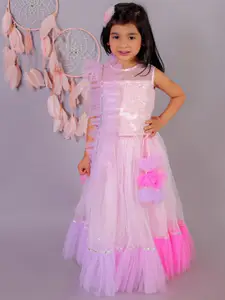 LIL DRAMA Girls Embroidered Ready to Wear Lehenga With Blouse & Dupatta