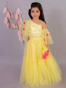 LIL DRAMA Girls Embroidered Ready to Wear Lehenga With Blouse