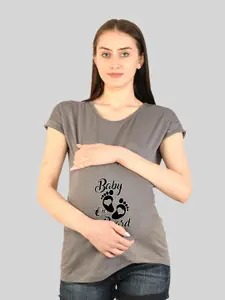 SillyBoom Typography Printed Dolman sleeves Cotton Maternity T-shirt