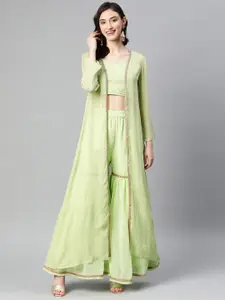 Purple State Embroidered Kantha Work Top With Sharara & Shrug