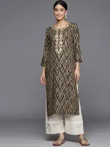 Varanga Women Black & Gold-Toned Embroidered Gotta Patti Block Print Kurta