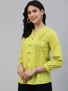 MALHAAR Floral Print Pure Cotton Mandarin Collar Shirt Style Top
