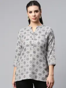 MALHAAR Ethnic Motifs Print Mandarin Collar Shirt Style Top