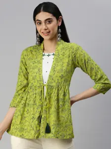 MALHAAR Floral Printed Empire Top With Attached Jacket