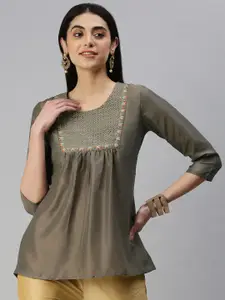 MALHAAR Geometric Embroidered A-Line Top