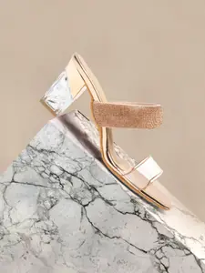 Bruno Manetti Embellished Suede Open Toe Block Heels